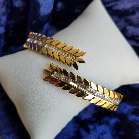 Swarovski Jewelry - Swarovski Elements Gold Tone Stainless Open Bangle Cuff Bracelet NEW